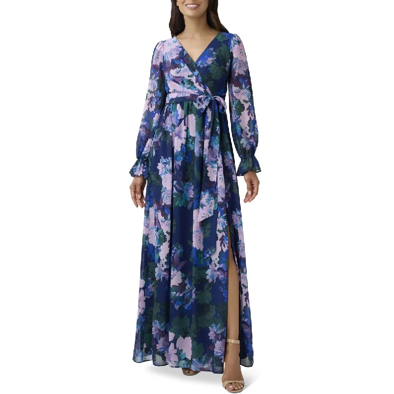 Adrianna Papell Womens Floral Chiffon Wrap Dress High-end floral dresses