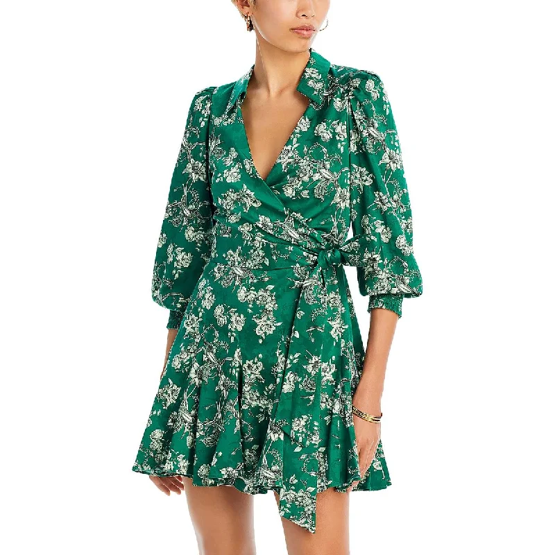 Alice and Olivia Womens Alisa Floral Print Long Sleeve Wrap Dress Satin floral dresses