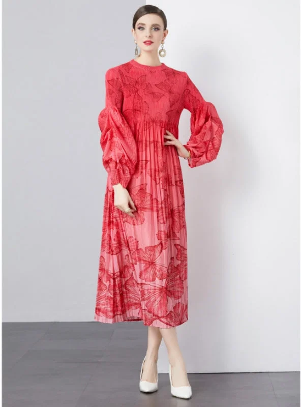 Butterfly Printed Pleated Loose Dress Best floral dresses for work