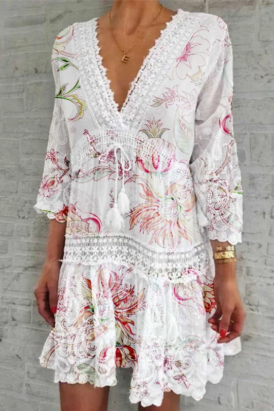 Gina | Sweet Elegant Floral Fold V Neck Printed Dress Shein floral dresses