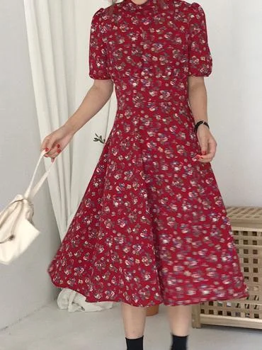 New Floral Print Short Sleeve Casual Dress Women's trendy floral dresses sale