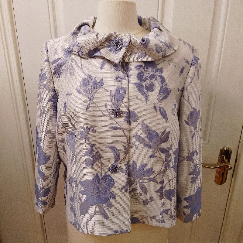 V3601 Via Veneto Silver & Blue Floral Jacket Office floral dresses