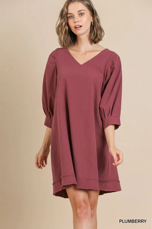 Umgee Shift V Neck Dress - Plumberry Short unclassified dresses