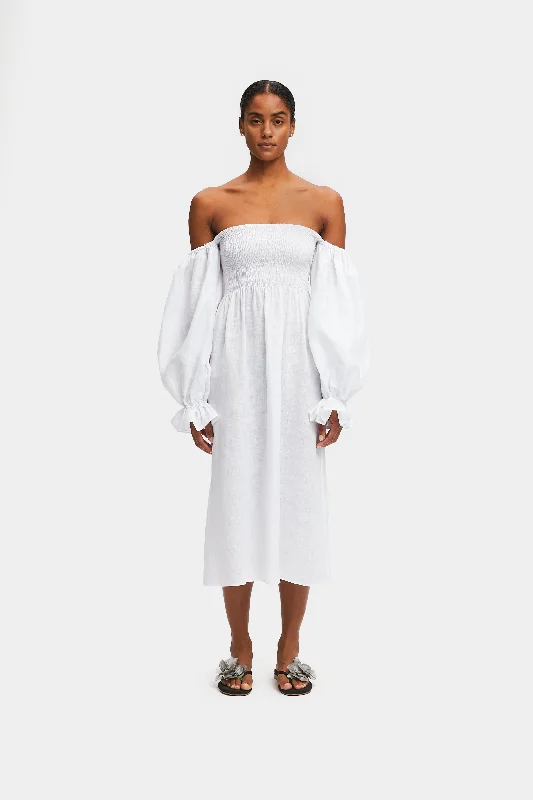 Atlanta Linen Dress in White Flowy unclassified dresses