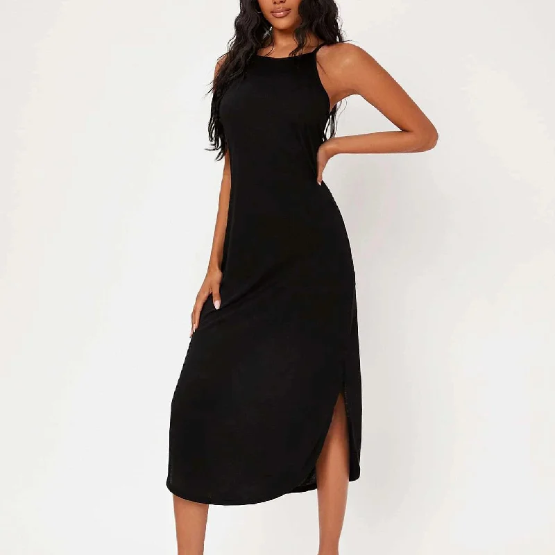 Solid Curved Hem Cami Dress Cocktail unclassified dresses