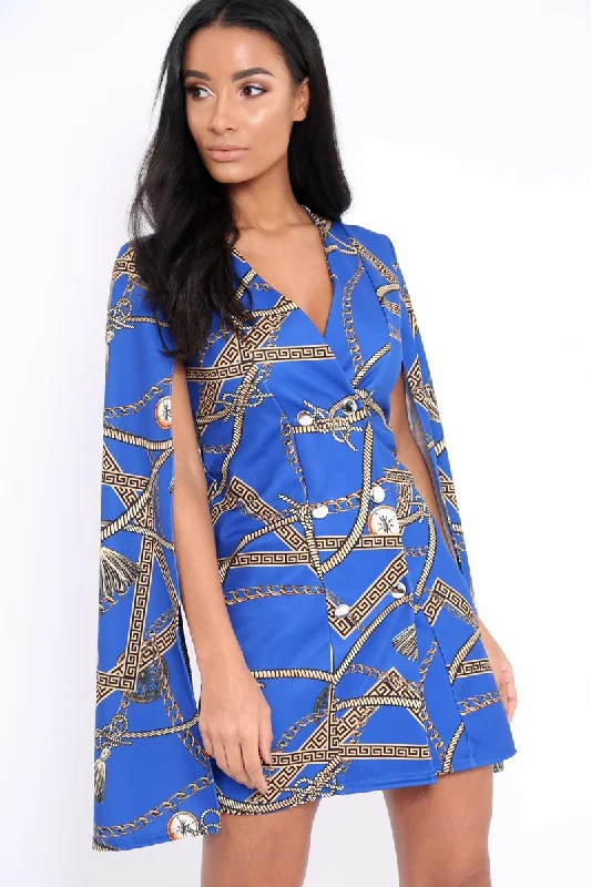 Blue Chain Blazer Cape Dress - Nirvi Petite unclassified dresses