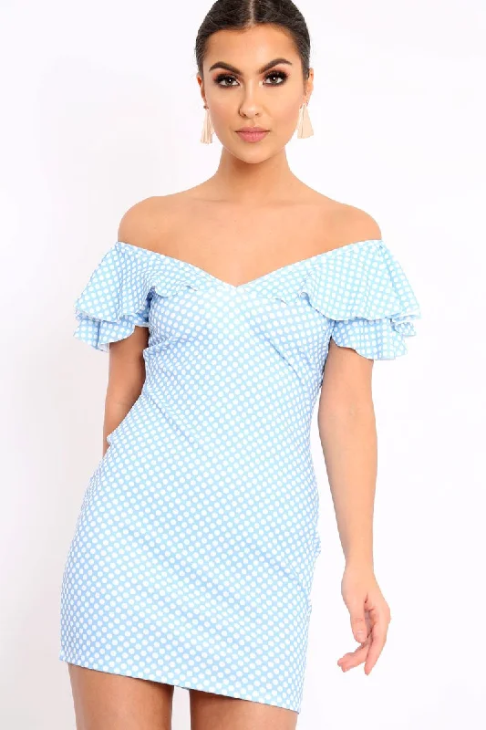 Blue Polka Dot Frill Dress - Halynn Beach unclassified dresses