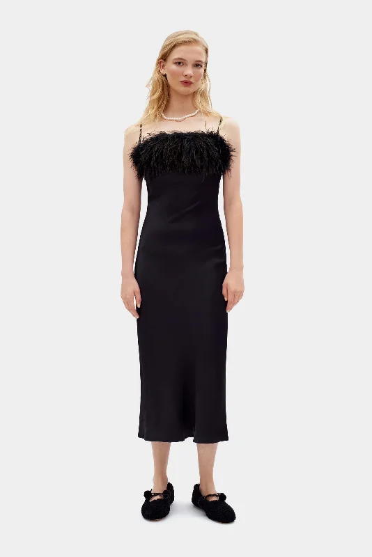 Boheme Slip Dress with Feathers in Black Plus size unclassified dresses