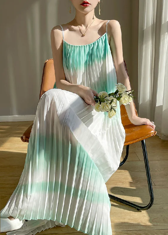 Bohemian Green Wrinkled Cotton Spaghetti Strap Dress Sleeveless AB1016 Bright color unclassified dresses