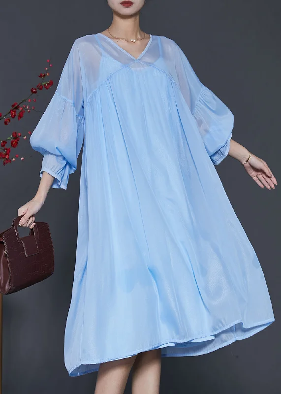 Bohemian Lake Blue Draping Chiffon Dress Two Piece Set Lantern Sleeve SD1040 Denim unclassified dresses