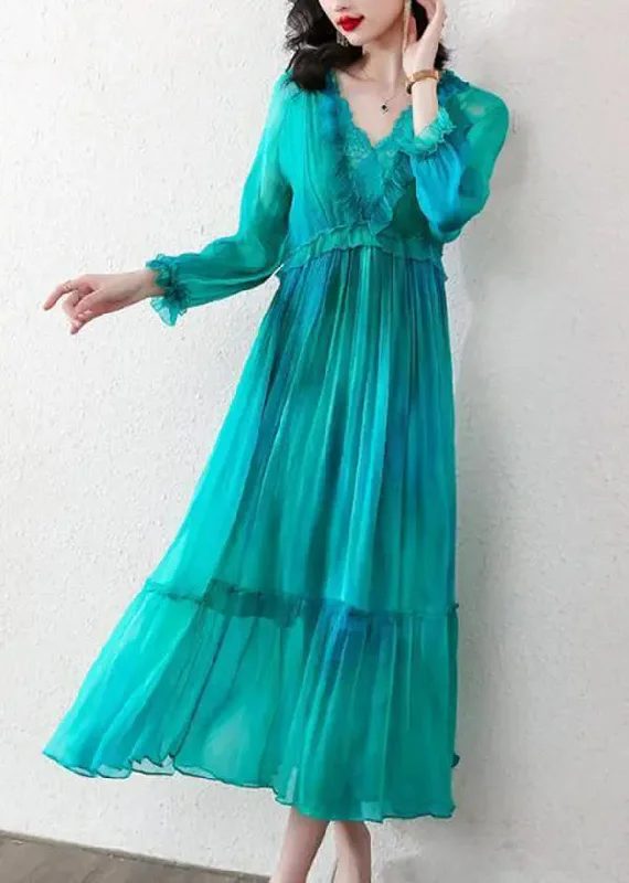 Boutique Peacock Blue Ruffled Exra Large Hem Chiffon Beach Dress Spring HA1051 Soft fabric unclassified dresses