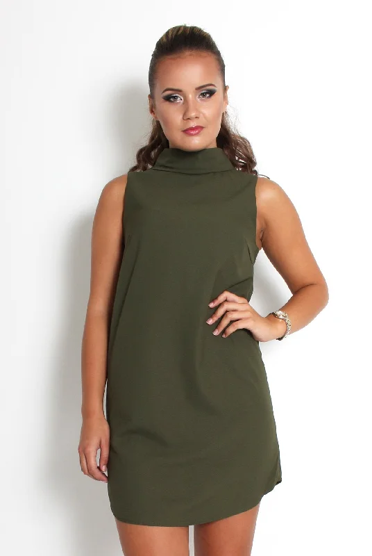 Caila Khaki High Neck Shift Dress Vintage unclassified dresses