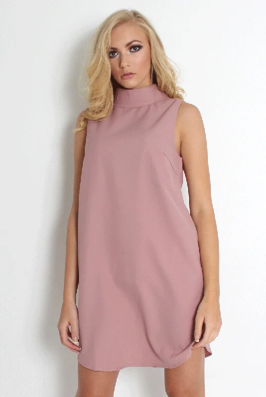 Caila Pink High Neck Shift Dress Long sleeve unclassified dresses