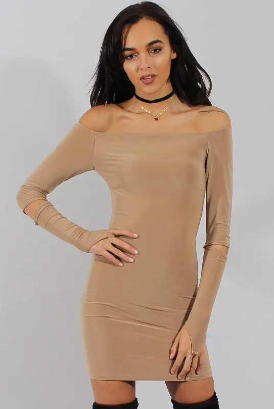 Caramel Bardot Cut Out Elbow Dress - Jodie Elegant evening unclassified dresses