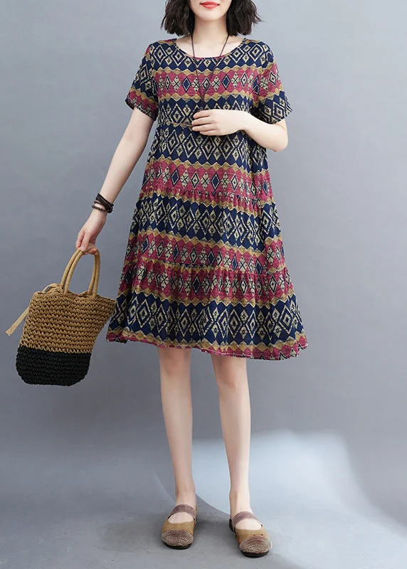 Casual Black O-Neck Ruffled Patchwork Mid Dress Summer VB1016 Preppy unclassified dresses