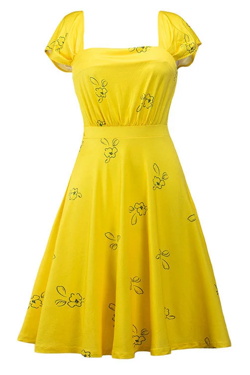 Celebrity Inspired Yellow Cap Sleeves A-Line Dress Best-selling unclassified dresses