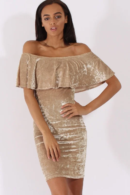 Champagne Crushed Velvet Frill Dress - Esmy Stretchy unclassified dresses