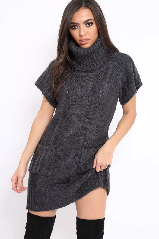 Charcoal Roll Neck Jumper Dress - Catrina Minimalist unclassified dresses