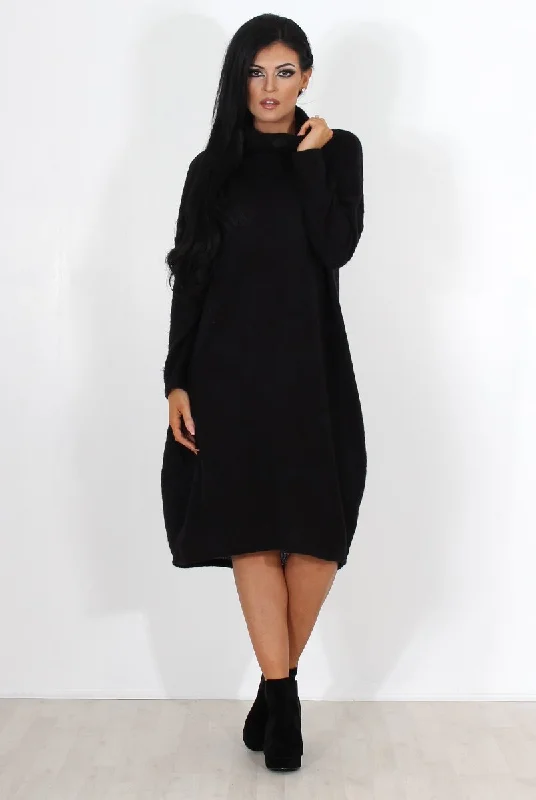 Charley Black Cowl Neck Oversized Jumper Dress Ruched unclassified dresses