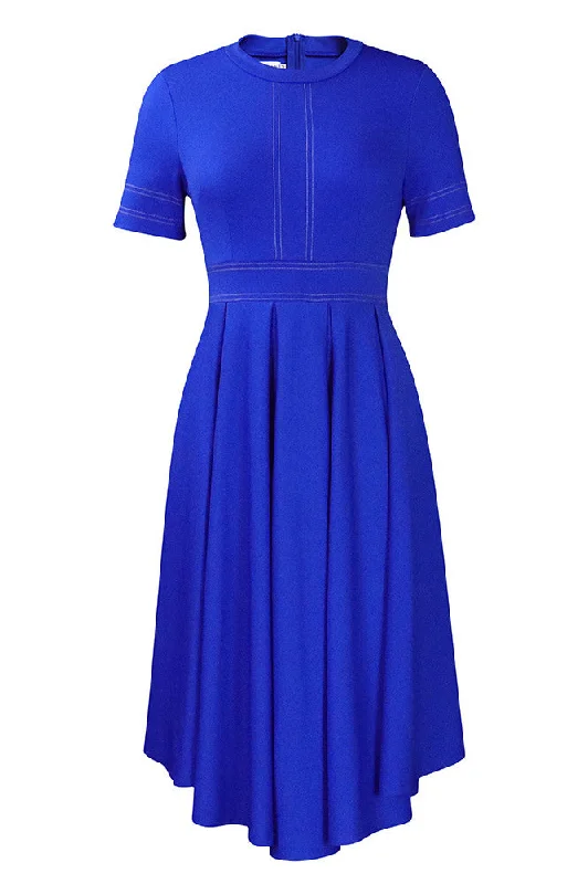 Chic Royal Blue A-Line Knee Length Dress Silk unclassified dresses