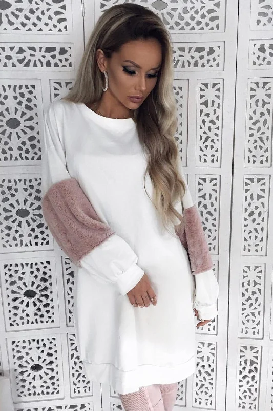 Cream Jumper Dress with Fur Sleeves - Paris Tiered unclassified dresses