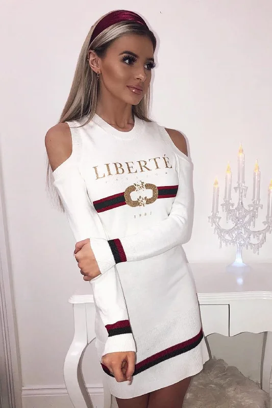 Cream Liberte Slogan Jumper Dress - Lizeth Chic unclassified dresses