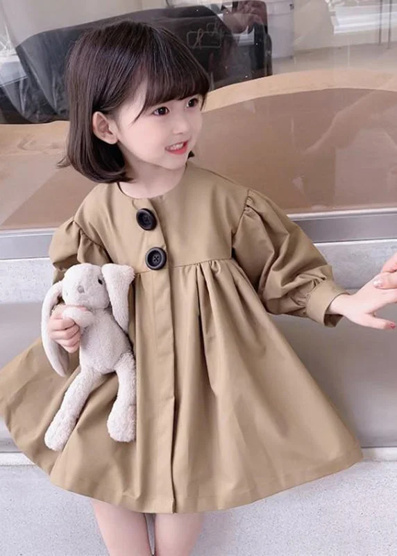 Cute Khaki O-Neck Patchwork Kids Mid Dresses Fall SS1037 Winter unclassified dresses