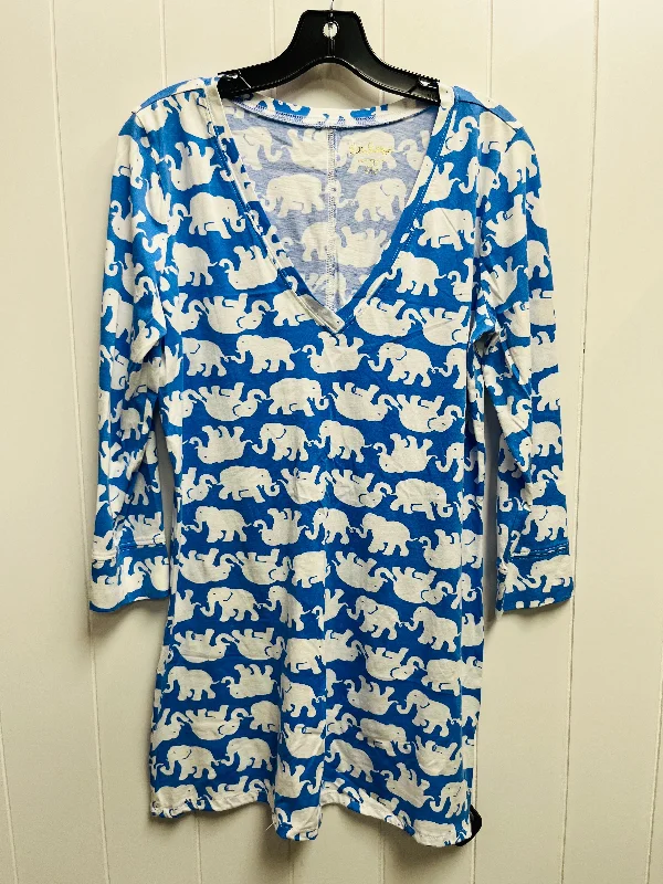 Dress Designer By Lilly Pulitzer In Blue & White, Size: M Ruched unclassified dresses