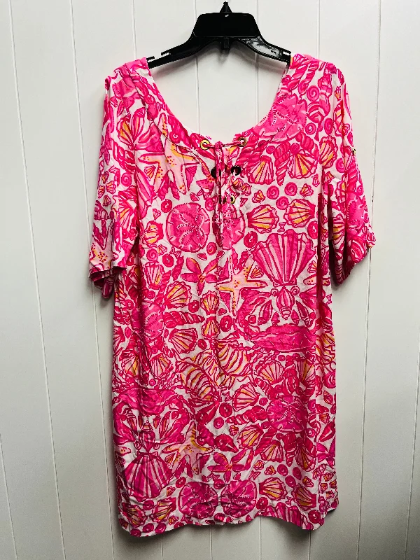 Dress Designer By Lilly Pulitzer In Pink & White, Size: Xl Tiered unclassified dresses