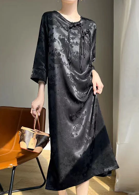 Elegant Black Chinese Button Solid Silk Dresses Fall AB1034 Printed unclassified dresses