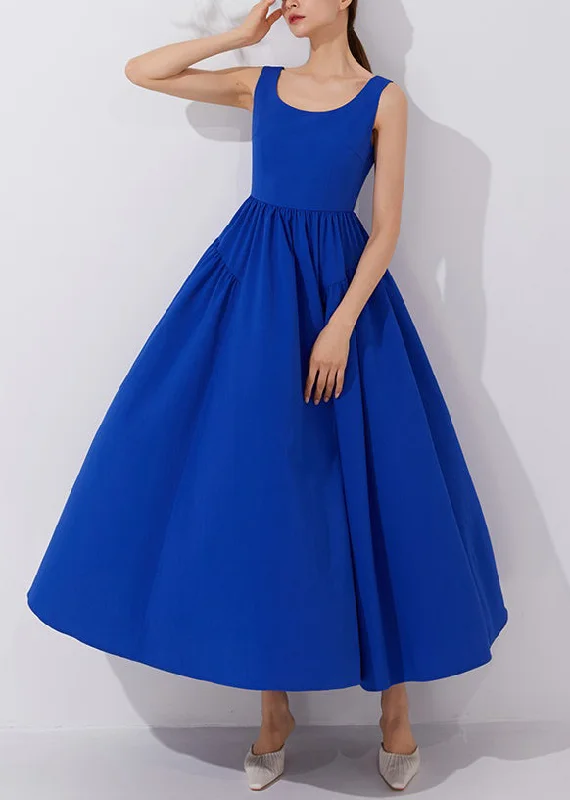 Elegant Klein Blue Solid High Waist Dress Sleeveless AM1021 Ruffled unclassified dresses