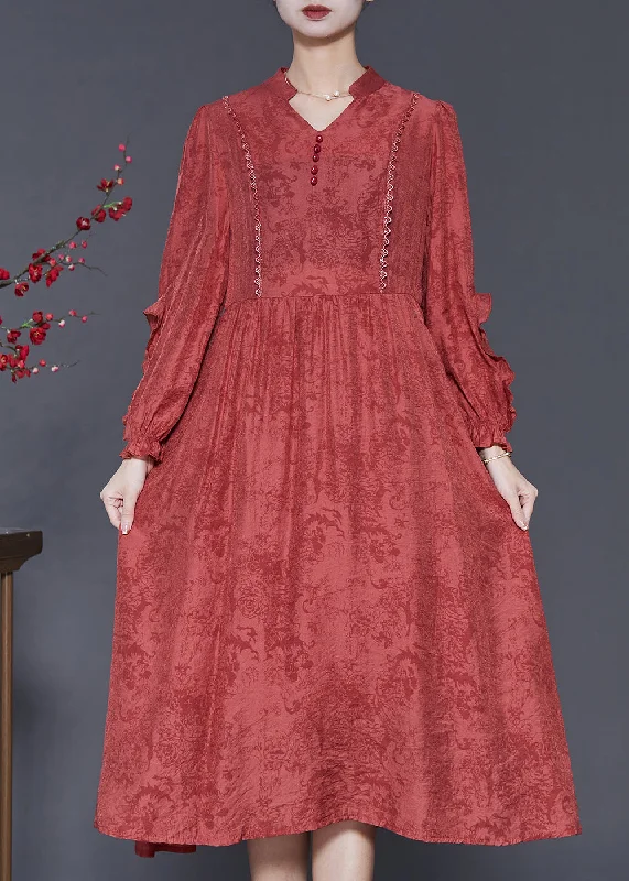 Elegant Red Ruffled Jacquard Cotton Robe Dresses Spring SD1032 Silk unclassified dresses