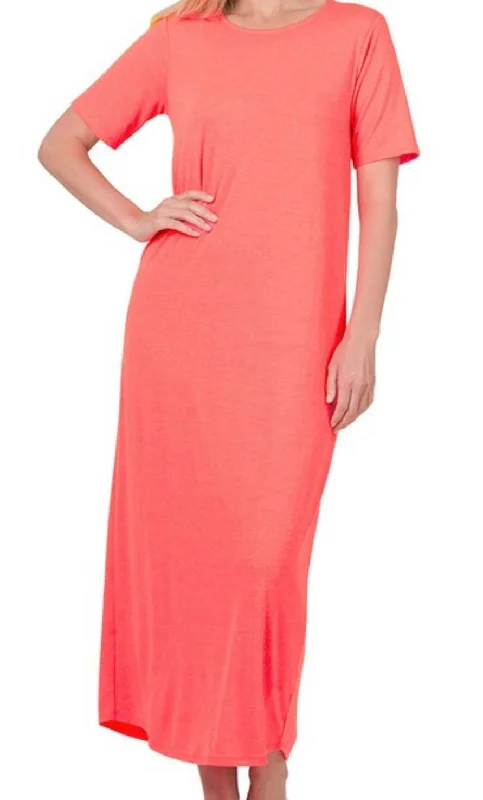 “Favorite Dress Ever” in Bright Coral Pink Striped unclassified dresses