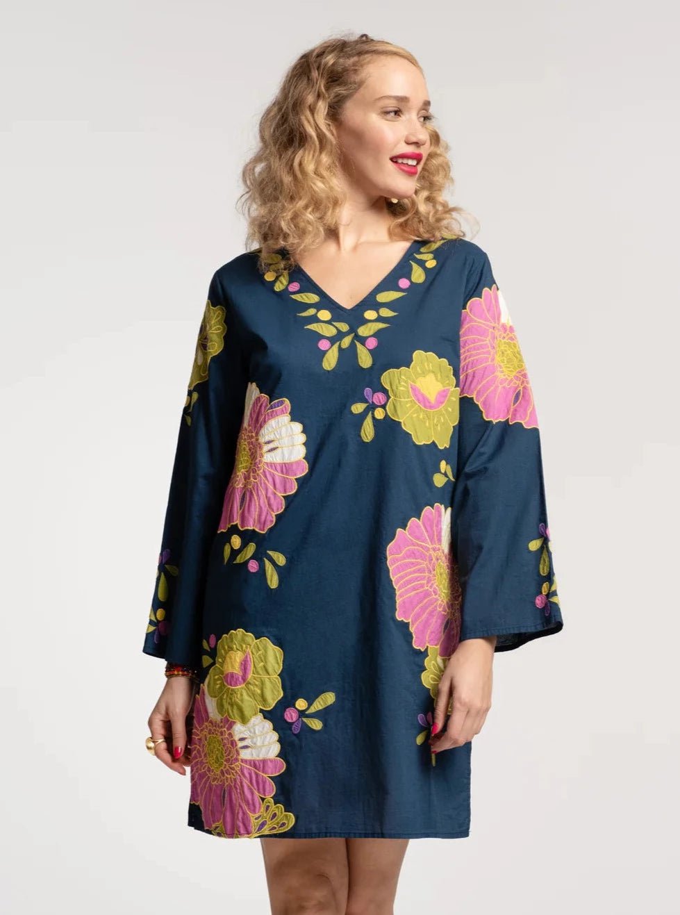 Goldie Tunic African Daisy in Navy Multi Embroidery A-line unclassified dresses