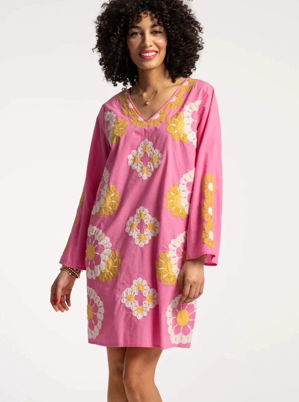 Goldie Tunic Sunrise in Pink Multi Embroidery Smocked unclassified dresses