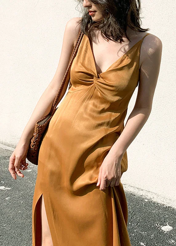 French Ginger V Neck Patchwork Silk Spaghetti Strap Dress Summer UU1049 Minimalist unclassified dresses