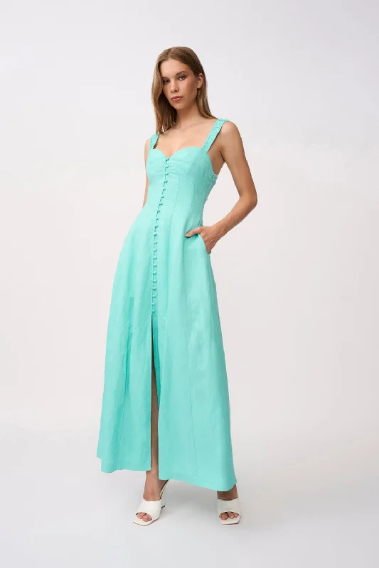 Giovanna Button Down Ankle Length Dress - Aqua Summer unclassified dresses