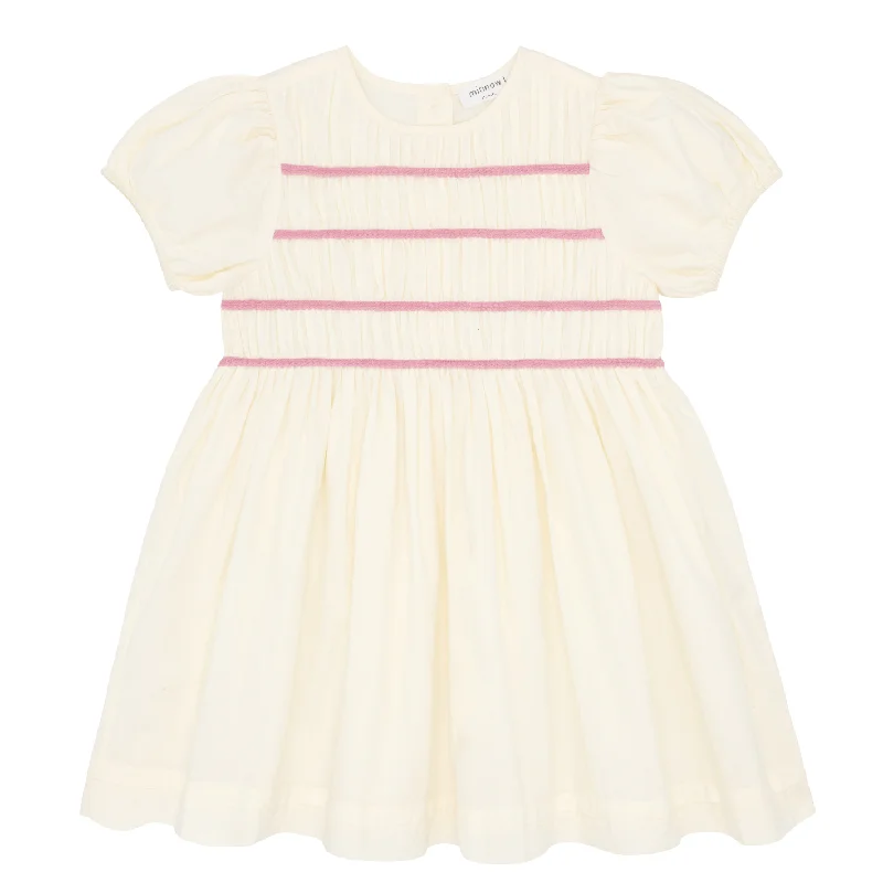 girls crème smocked puff sleeve dress Ruched unclassified dresses