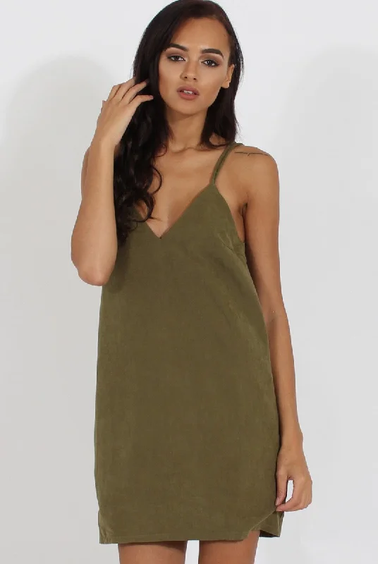 Green Faux Suede Strappy Back Slip Dress - Sylvie Best-selling unclassified dresses