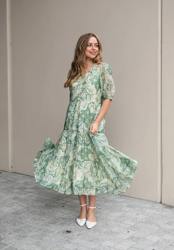 Enya Green Paisley Dress Ruffled unclassified dresses