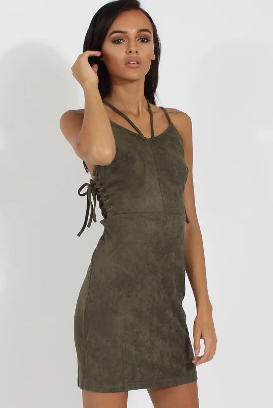 Green Side Tie Up Suede Dress - April Fashionable unclassified dresses