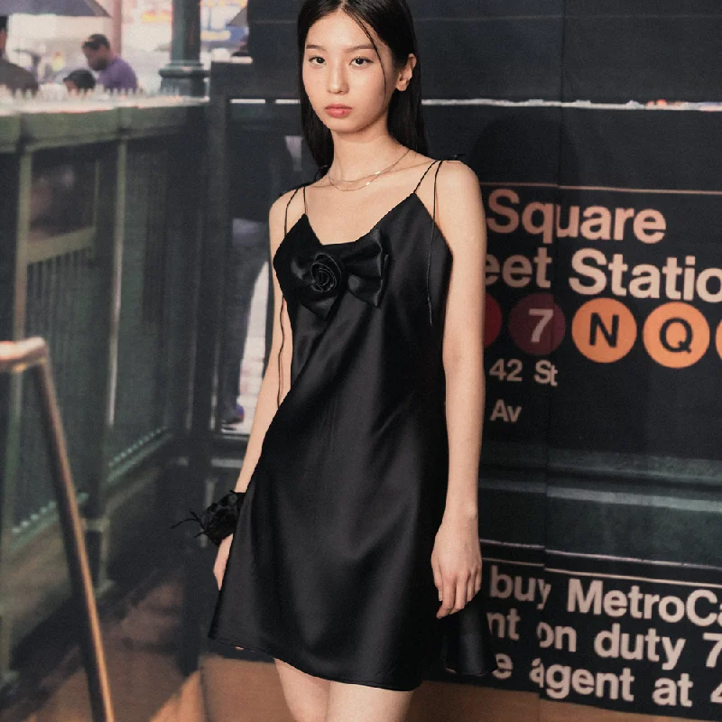 [HIGH SCHOOL DISCO] SS 24 Rose Ribbon Satin Dress BLACK Summer unclassified dresses