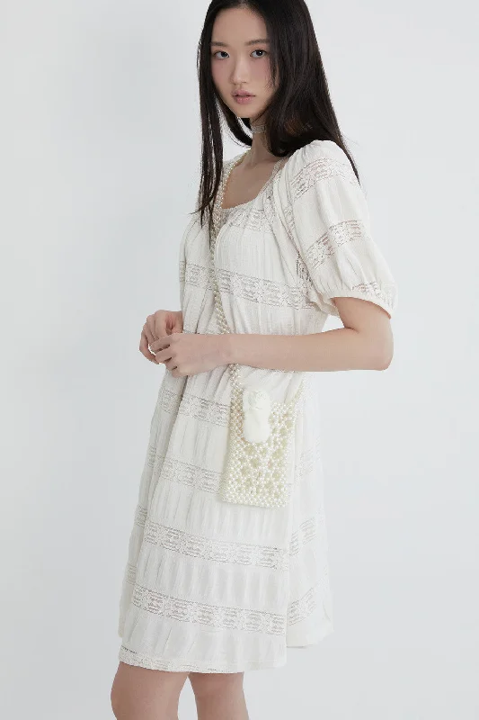 [INNERMUSEUM] SS 24 Flower crochet shirring dress (IVORY) Breathable unclassified dresses