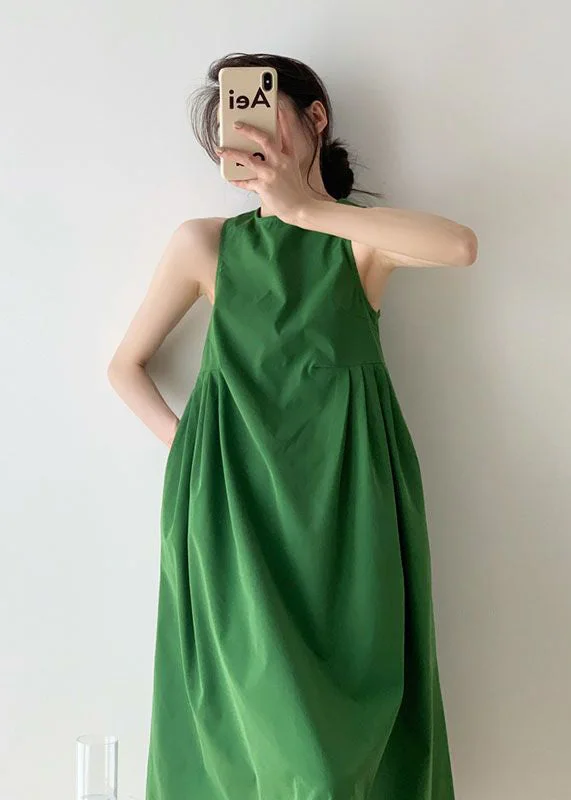 Italian Green O Neck Wrinkled Patchwork Cotton Dress Sleeveless WW1004 Chic unclassified dresses