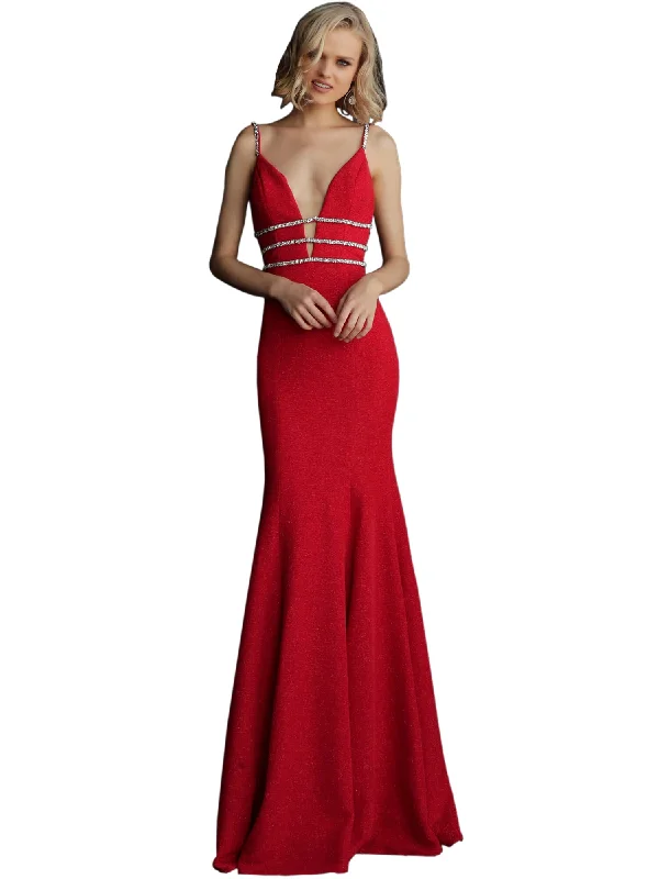 Jovani Crimson Fitted Embellished Waist Spaghetti Straps Prom Dress Casual unclassified dresses