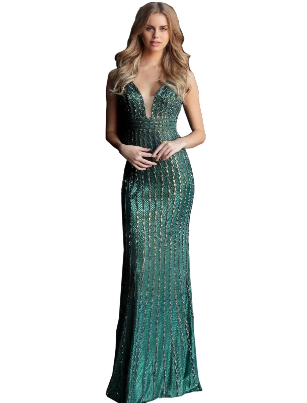 Jovani Green Beaded Plunging Neckline Prom Dress Gothic unclassified dresses