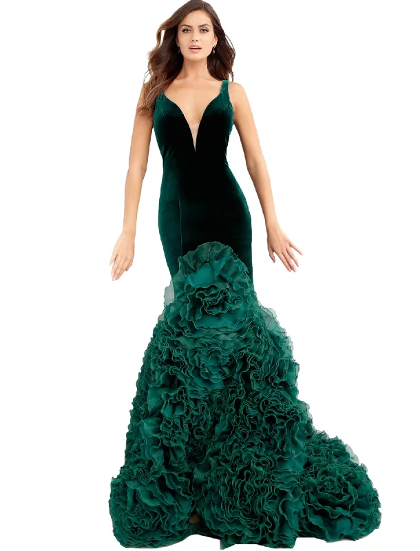 Jovani Hunter Plunging Neckline Ruffle Mermaid Prom Gown Dress Plus size unclassified dresses