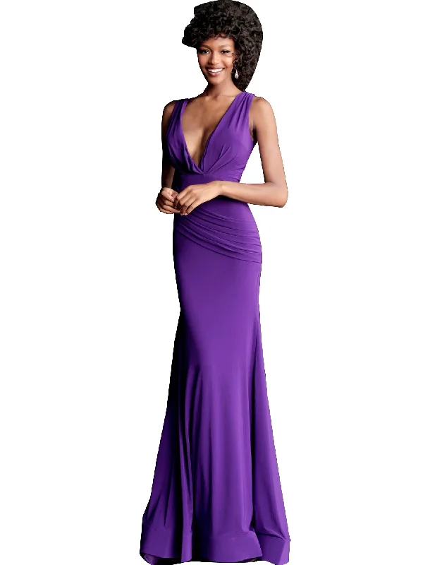 Jovani Purple Sleeveless Ruched Bodice Fitted Prom Dress Earthy tone unclassified dresses