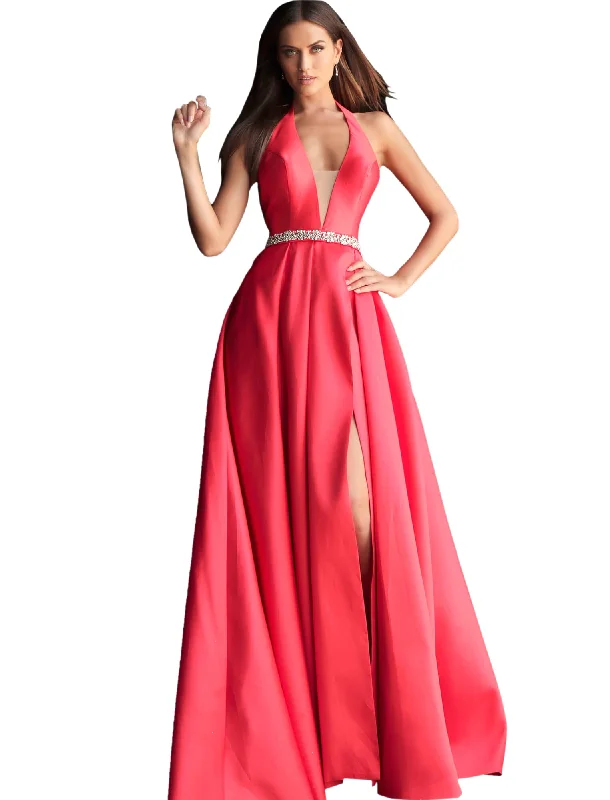 Jovani Red Halter Neck Embellished Belt Prom Gown Dress Short unclassified dresses