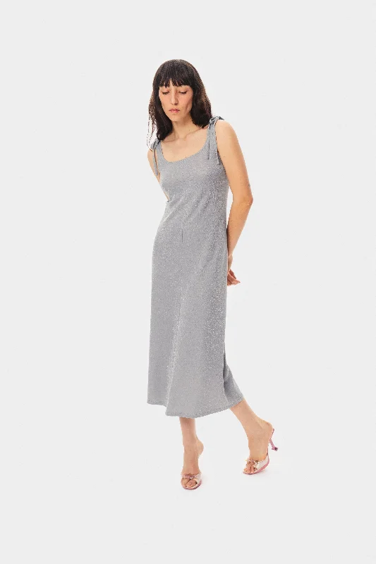 Kylie Lurex Slip Dress in Silver Stylish unclassified dresses